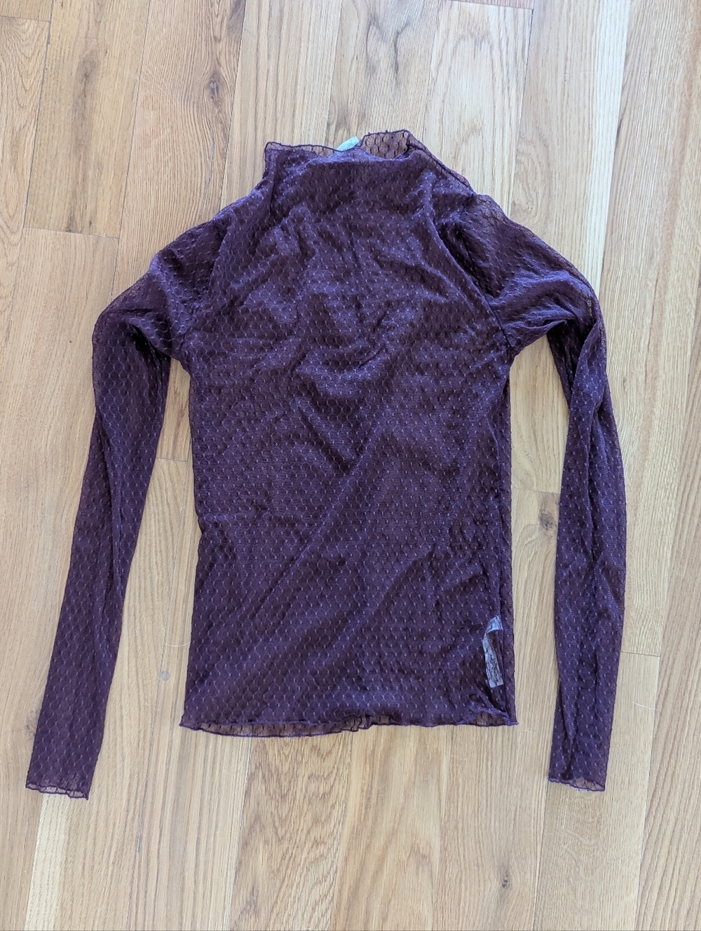 Free People Maroon Sheer Long Sleeve Top